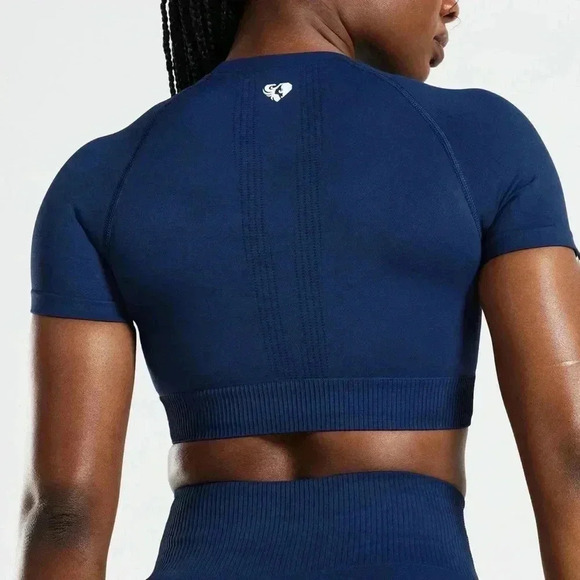 Womens Best Power Seamless Short Sleeve Crop Top Sapphire Blue Size XL - Picture 2 of 8